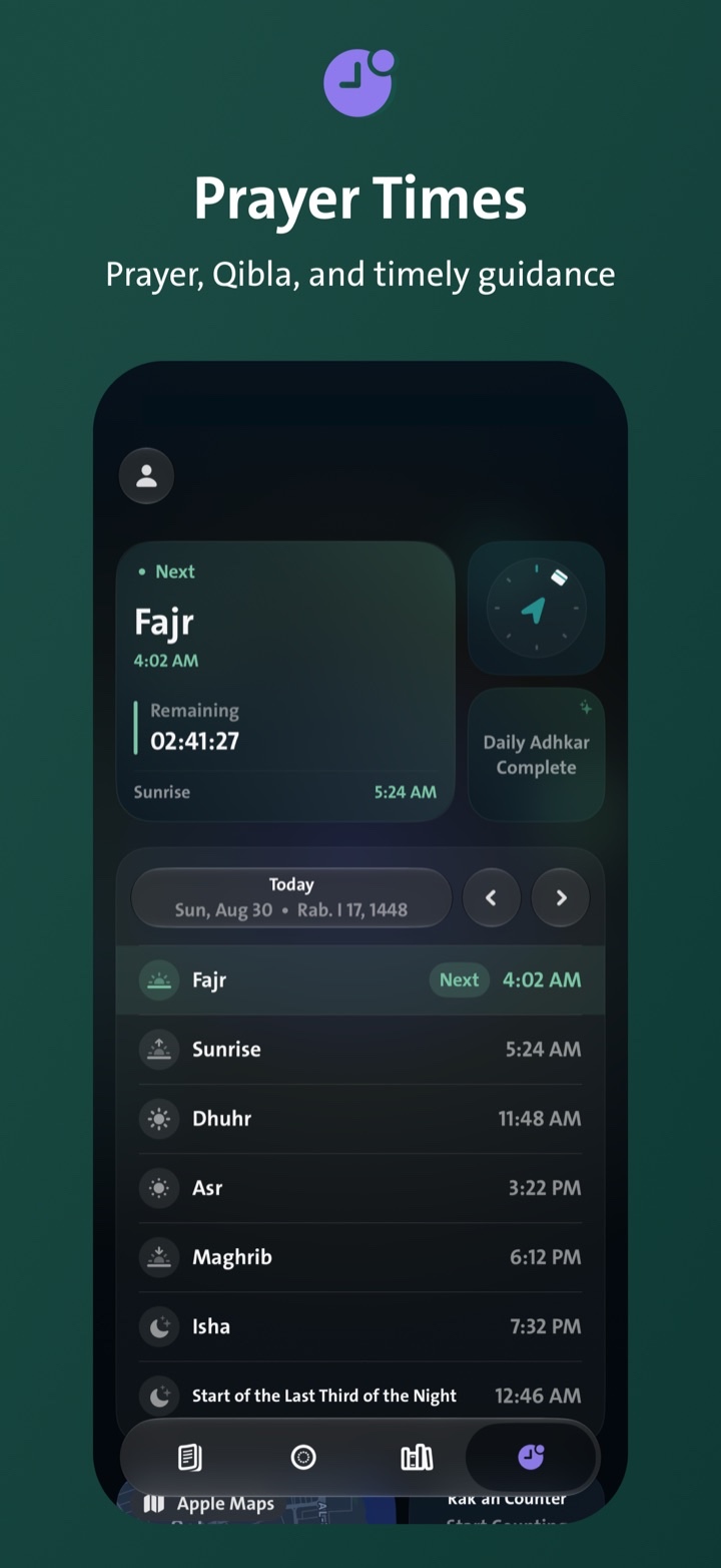Prayer times, Qibla, and nearby mosques in Wird