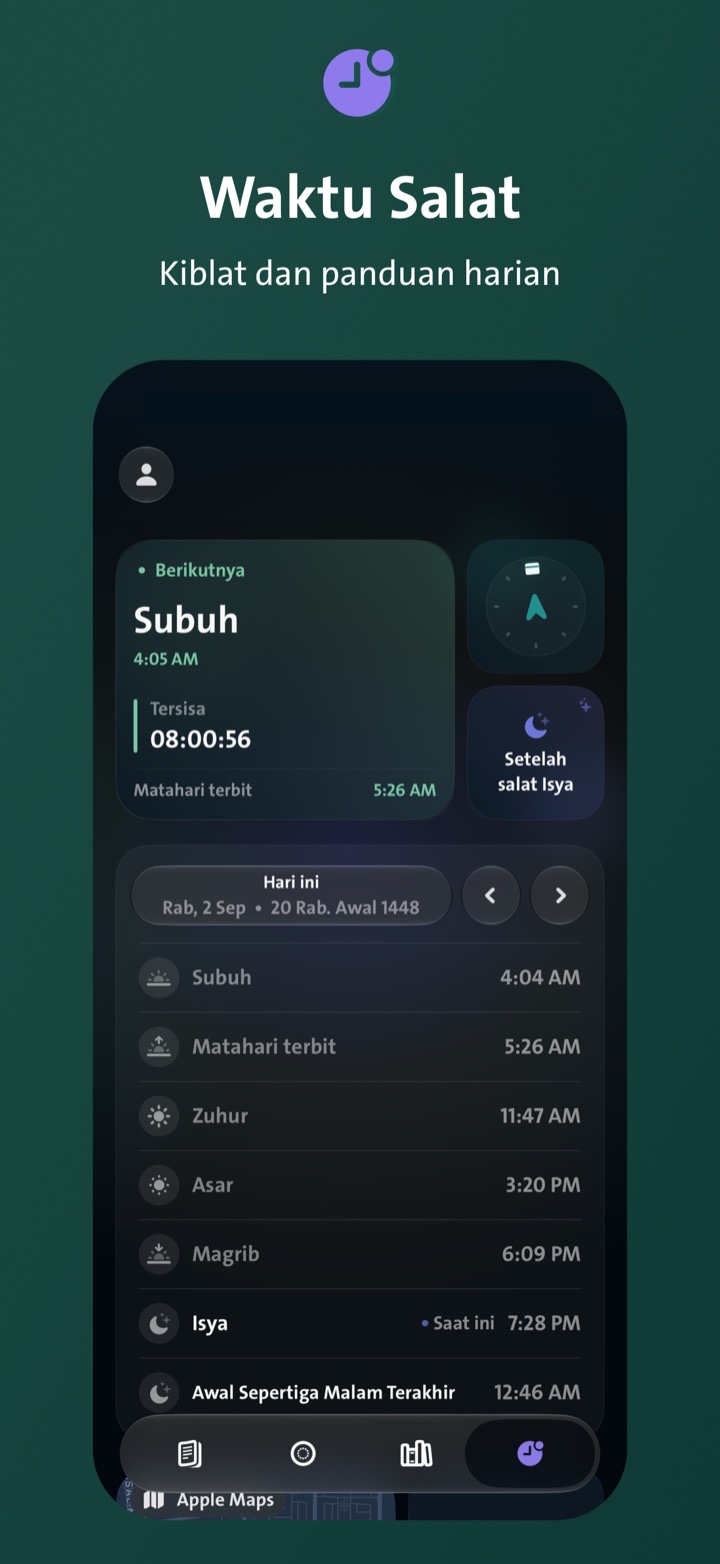 Jadwal salat, kiblat, dan masjid terdekat di Wird